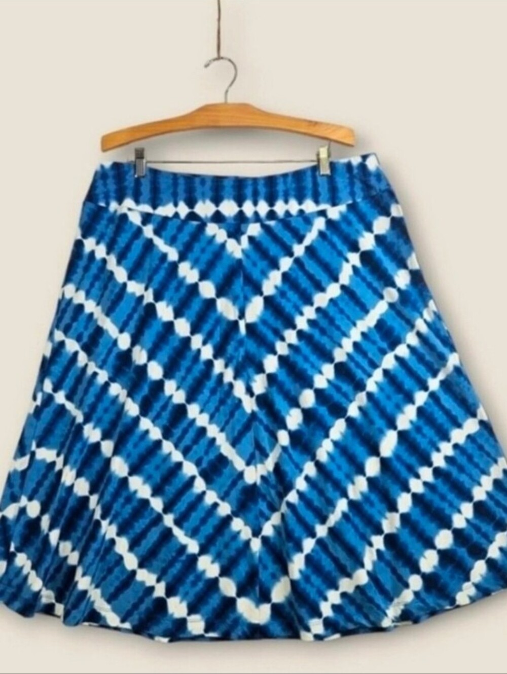 Land's End Womens Size 1X Midi Skirt Blue White Tie Dye Knit A-Line Flowy
